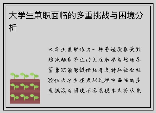 大学生兼职面临的多重挑战与困境分析