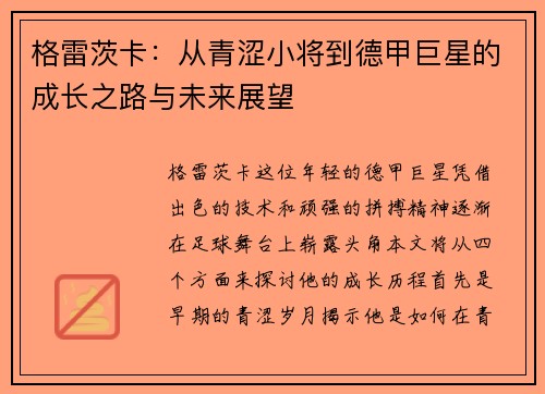 格雷茨卡：从青涩小将到德甲巨星的成长之路与未来展望