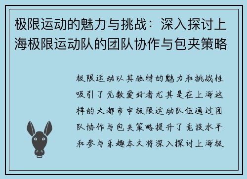 极限运动的魅力与挑战：深入探讨上海极限运动队的团队协作与包夹策略